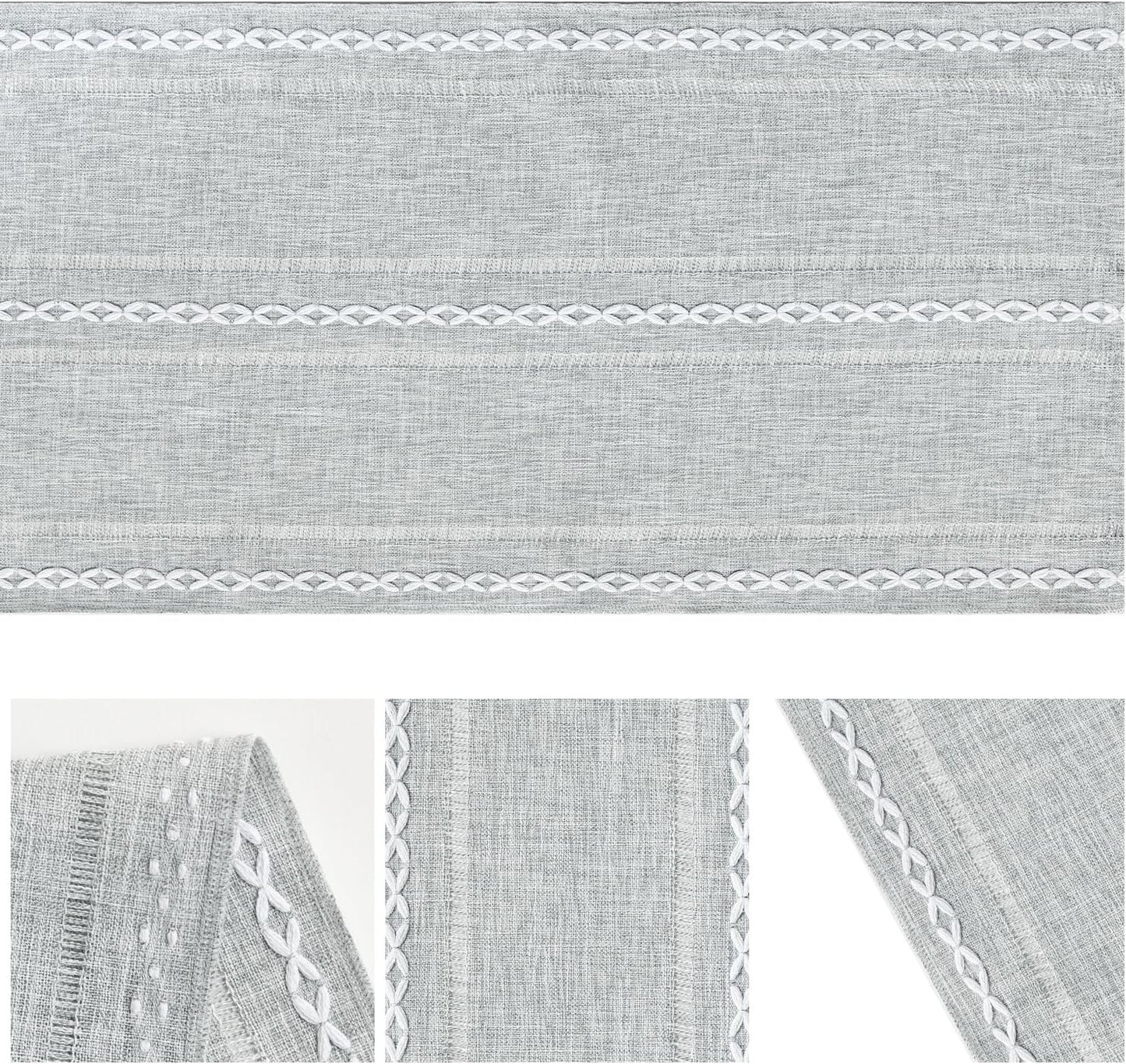 Artoid Mode Grey Rustic Cotton Linen Table Runner, Seasonal Embroidered Hollow Kitchen Dining Table Decoration for Home Party Decor 13x60 Inch