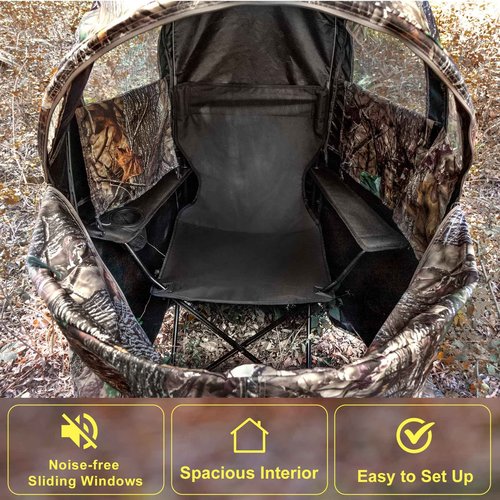 WTVIDAS Hunting Blinds with Chair Pop Up Ground Blinds with Carrying Bag Portable 1-Person Hunting Tent for Deer & Turkey Hunting