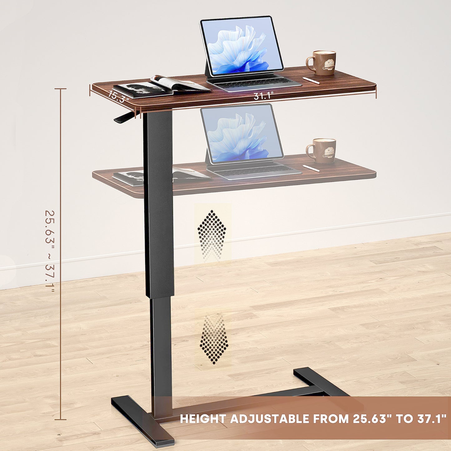 NIUTN Overbed Bedside Table with Wheels, Adjustable Hospital Bedside Desk, Rolling Laptop Table, Mobile Standing Desk