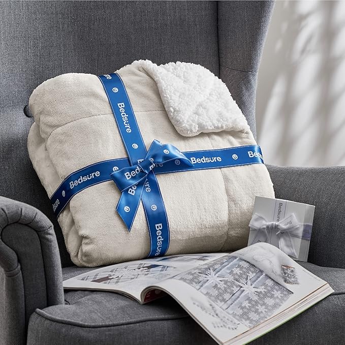 Bedsure GentleSoft Sherpa Fleece Blankets King Size for Bed - Thick and Warm Throw for Women and Men, Soft Fuzzy Plush King Blanket for Winter, Non-Heated, Linen, 108x90 Inches