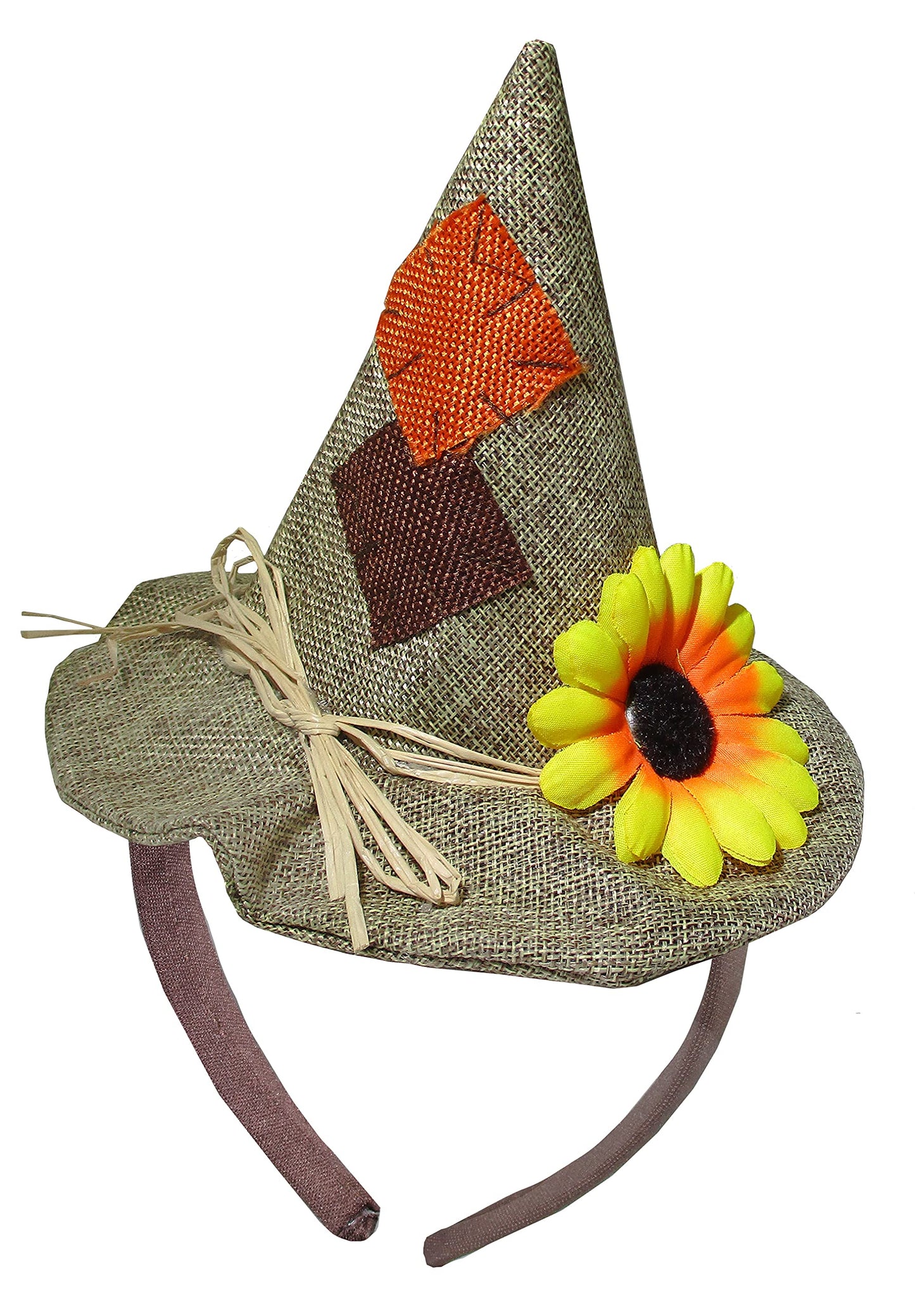 Nicky Bigs Novelties Unisex Adults Mini Scarecrow Hat On Headband Flower Halloween Costume Accessory (Light Brown)