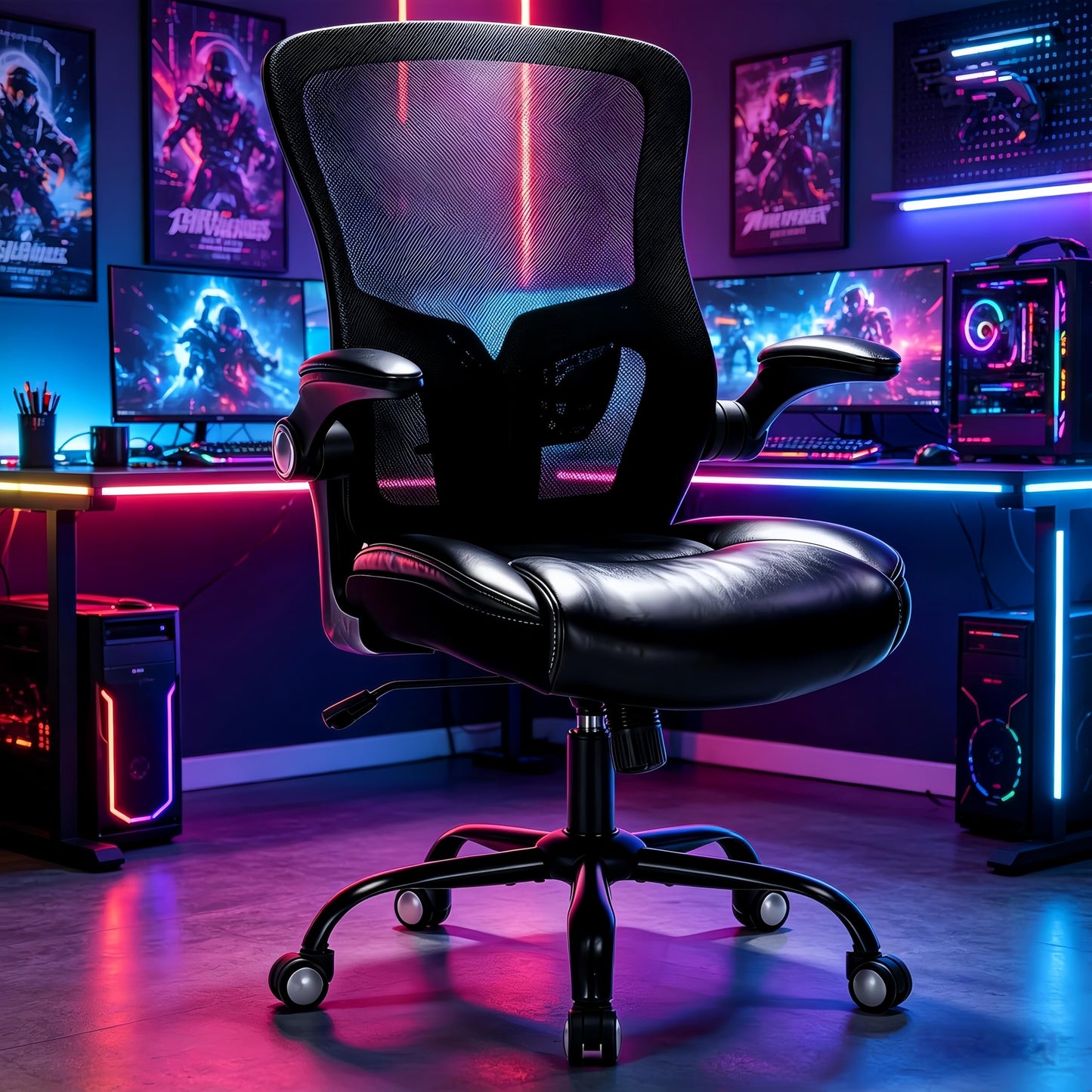 Ergonomic Office Chair, Adjustable Flip-Up Armrest Desk Chair with Lumbar Support, 360° Swivel Breathable Mesh Computer Chair, Adjustable Height Executive High Back Office Chair for Home Office