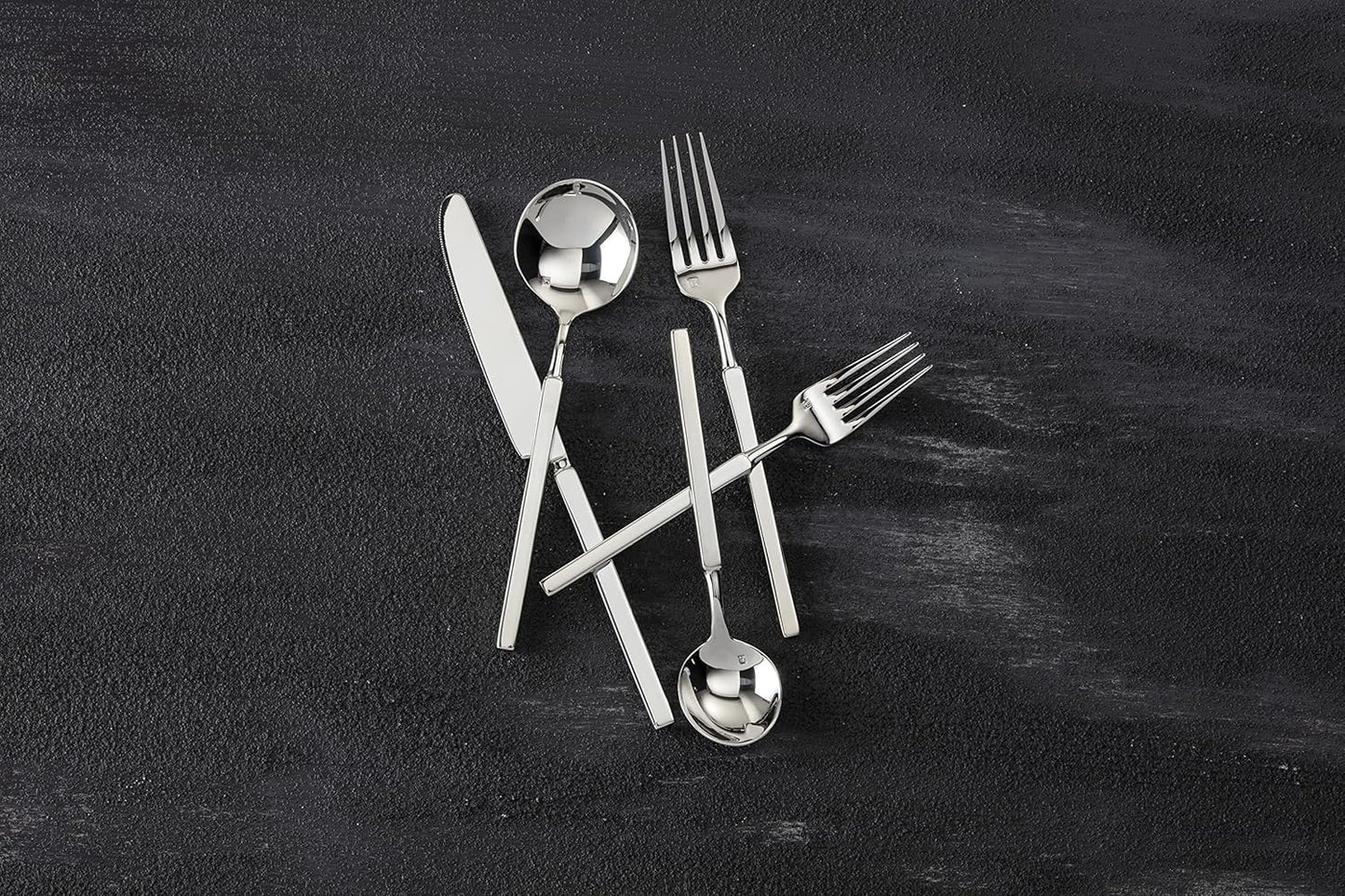 Fortessa Jaxson 18/10 Stainless Steel Flatware, Mirrored Stainless Steel, 5 Piece Place Setting Service for 1