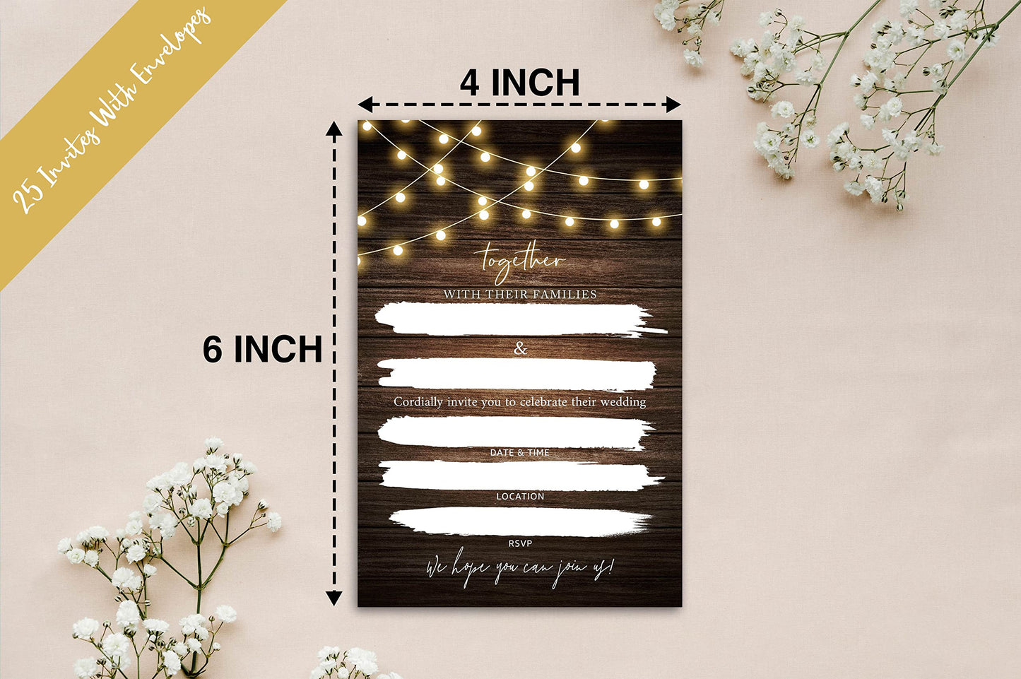 mermermu Wedding Invitation Cards with Envelopes - Rustic Wooden Fill in The Blank Bridal Shower Invite Cards, Party and Receptions Supplies, 25 Invites With Envelopes - 010TOGETHER