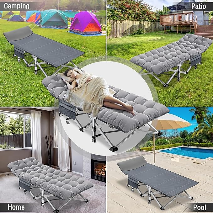 ABORON XXL Camping Cot for Adults 900LBS - 78"×32" Oversized Folding Bed with Mattress Pad, Heavy Duty 1200D Oxford Outdoor Cot with Carry Bag