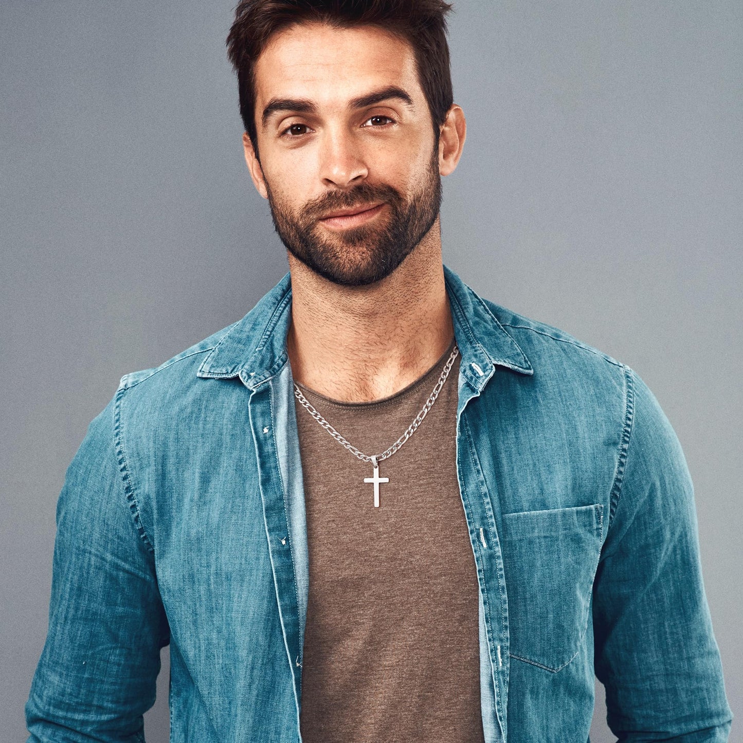 IEFLIFE Cross Necklace Gifts for Brother - Stainless Steel Silver Figaro Chain Cross Necklace for Men Brother Gifts from Sister Fathers Day Birthday Gift for Men Necklaces