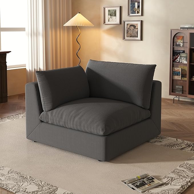 Fajiani Oversized Modular Sectional Sofa,Cloud Couch Deep Seat Sofa Cushion Covers Removable, Oversized Sectional Couches for Living Room (Armrest Modular Seater-Black Gray)
