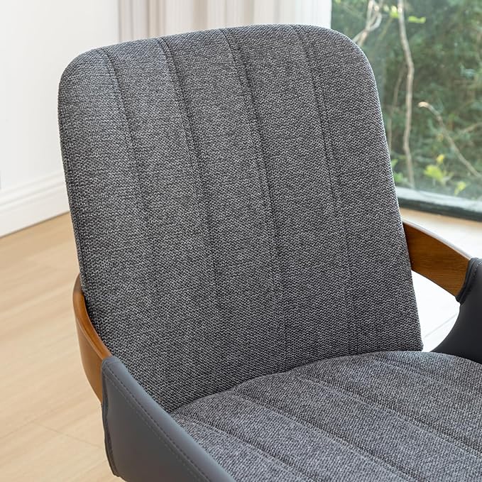 YOUUGIOR Dining Room Chairs Set of 2, Mid Century Modern Gray Fabric+Faux Leather Kitchen Chairs Armless,Bamboo Legs Side Chairs No Wheels,Accent Chair for Dining Rooms