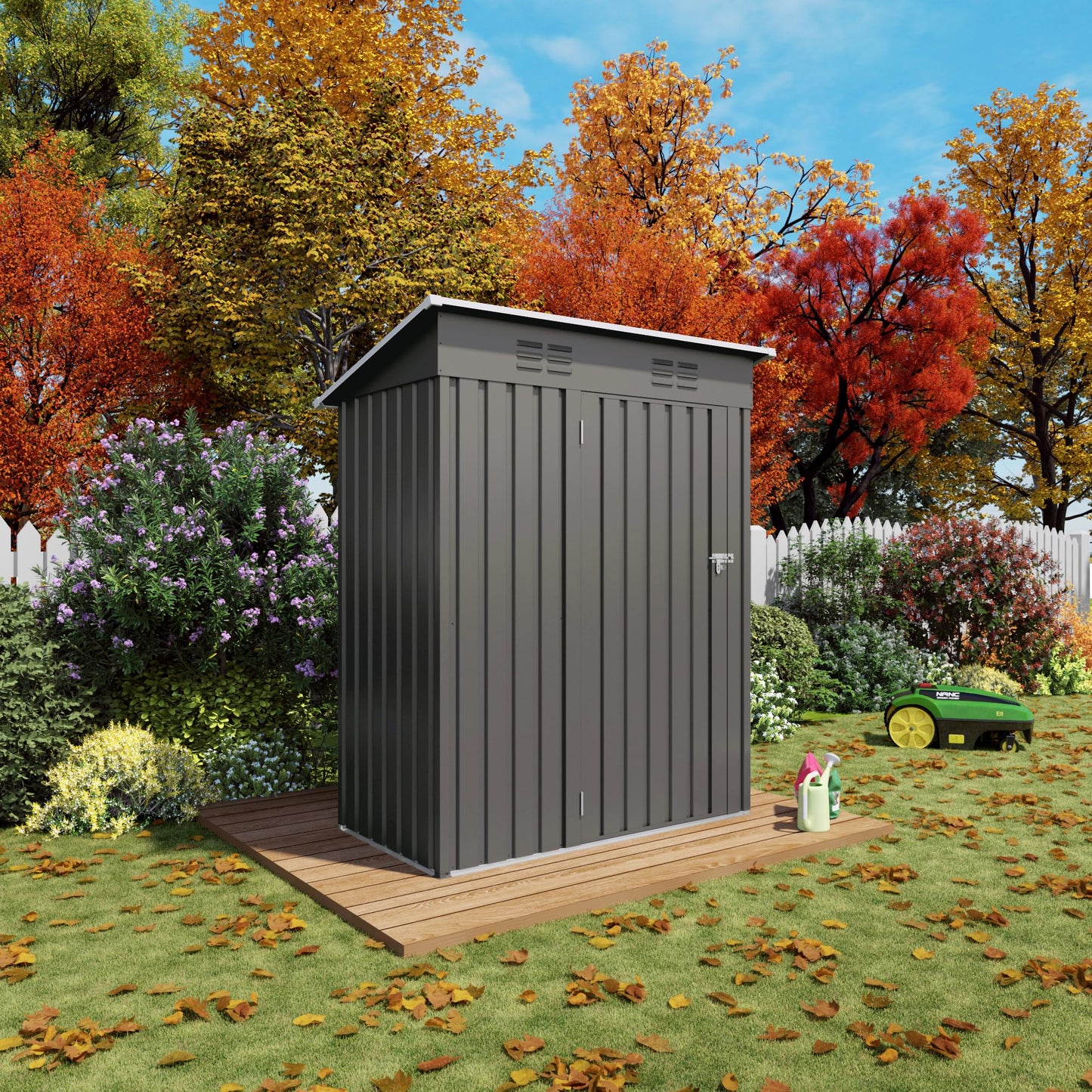 5x3FT Metal Storage Shed Outdoor Garden Tool Shed, Galvanized Steel Compact Weather Resistant Backyard Organizer, Lockable Utility Storage House for Patio Courtyard Equipment Storage Multi Use