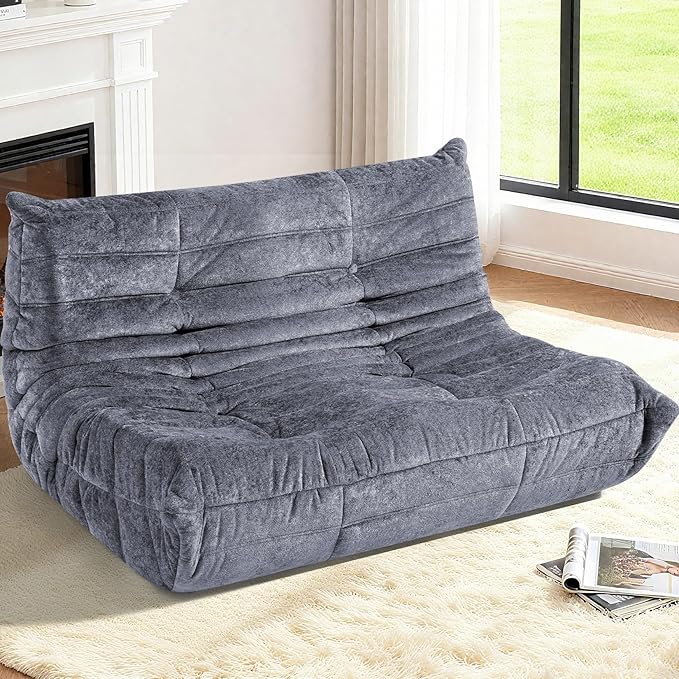 HABUTWAY Bean Bag Chair, Giant Bean Bag Chairs for Adults, Loveseat Fireside Chair, 2 Seater Lazy Bean Bag Sofa Memory Foam Couch for Living Room, Bedroom, Office (Grey)