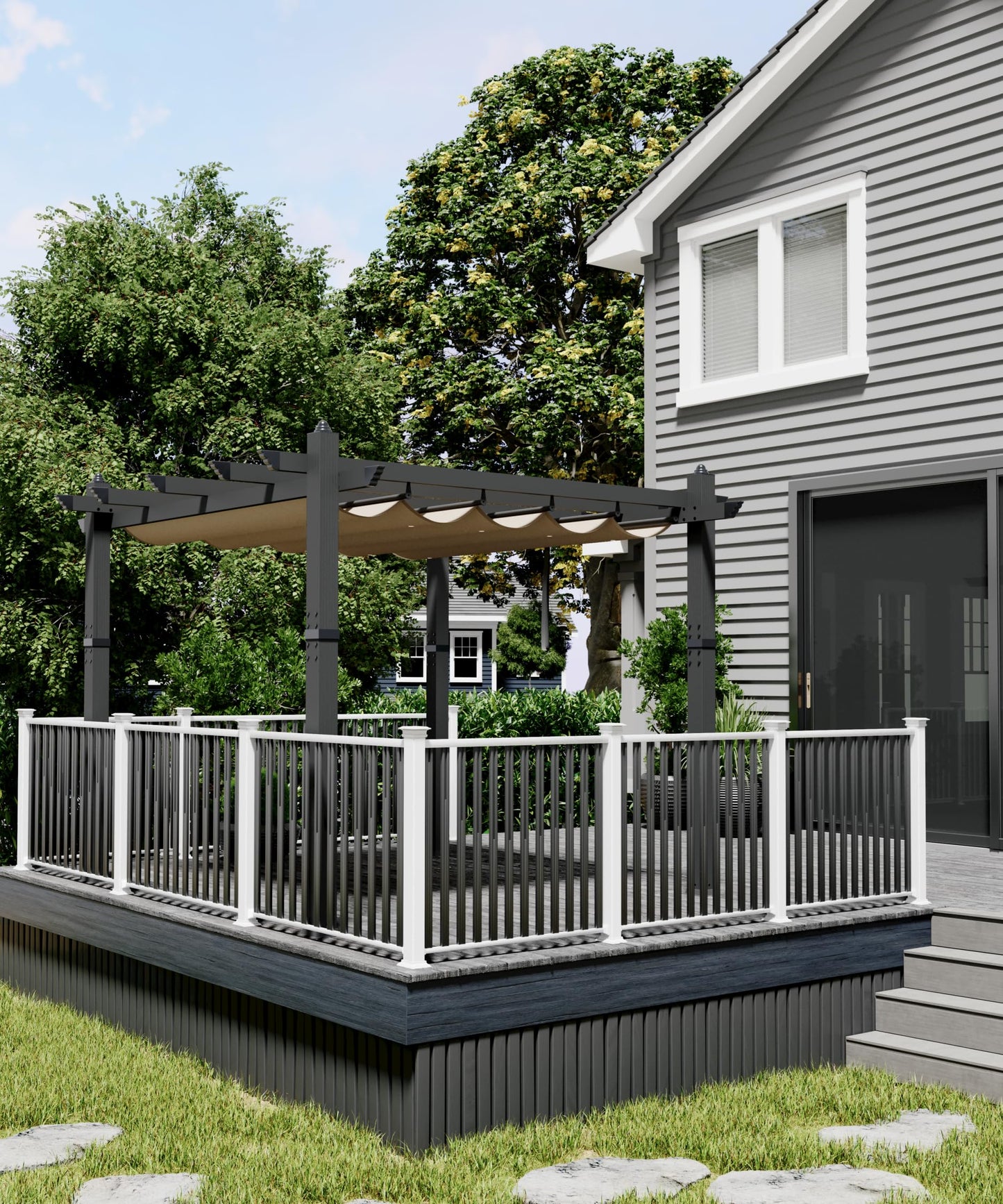 GarveeLife 10x10 ft Aluminum Pergola, Outdoor Metal Pergola with Adjustable Canopy, Reinforced Frame Outdoor Shelter for Backyard, Lawn and Deck - Khaki