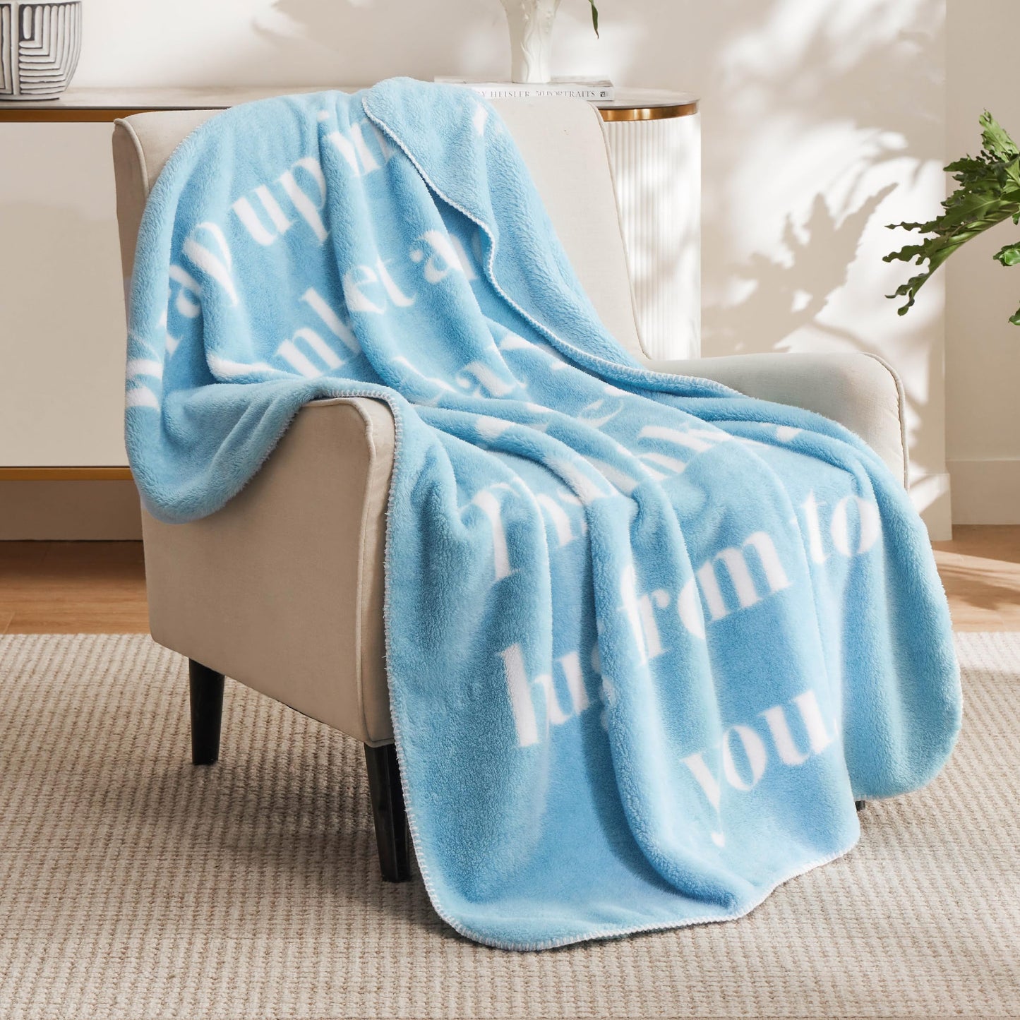Bedsure Get Well Gifts for Women - Thinking of You Gifts for Women Men, After Surgery Healing Blanket with Inspirational Words, Breast Cancer Care Blanket for Mom Elderly & Adults, Blue, 50x60 Inch