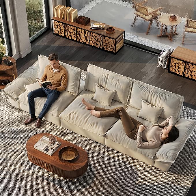 POVISON Oversized Modular Sectional Sailboat Sofa for Living Room with Adjustable Backrest Sectional Couches Large Deep Sofa Set 3 Seats Big with Ottoman Comfy Cloud Couch for House Office