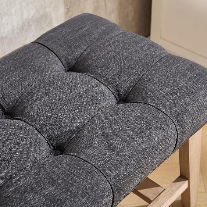 Janoray Entryway Shoe Bench Storage Benches with Upholstered Button Tufted Seat and Open Slatted Shelf Linen Ottoman Bench for Hallway Living Room Bedroom End of Bed, Charcoal