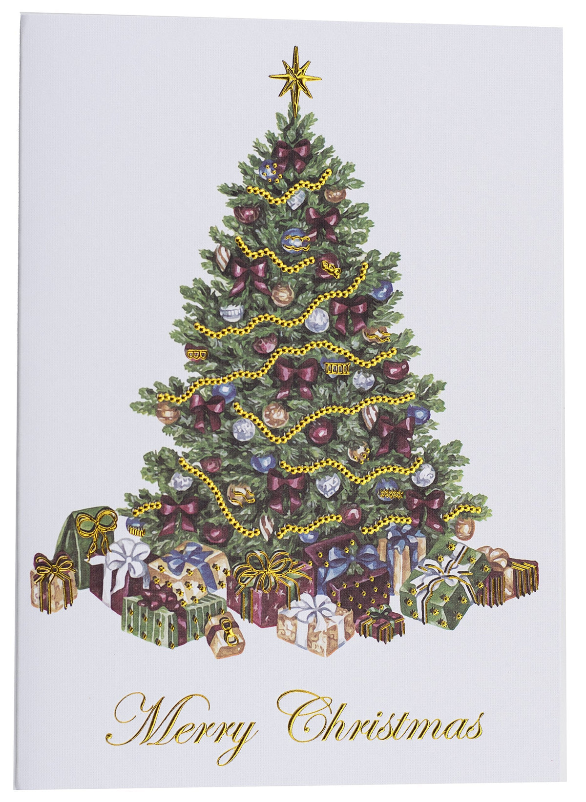 The Napa Press Premium Christmas Cards - 20 Pack - Traditional Christmas Tree with Gold Embossed Foil and Linen Texture - 20 Heavyweight Holiday Cards and Gold Foil Lined Envelopes