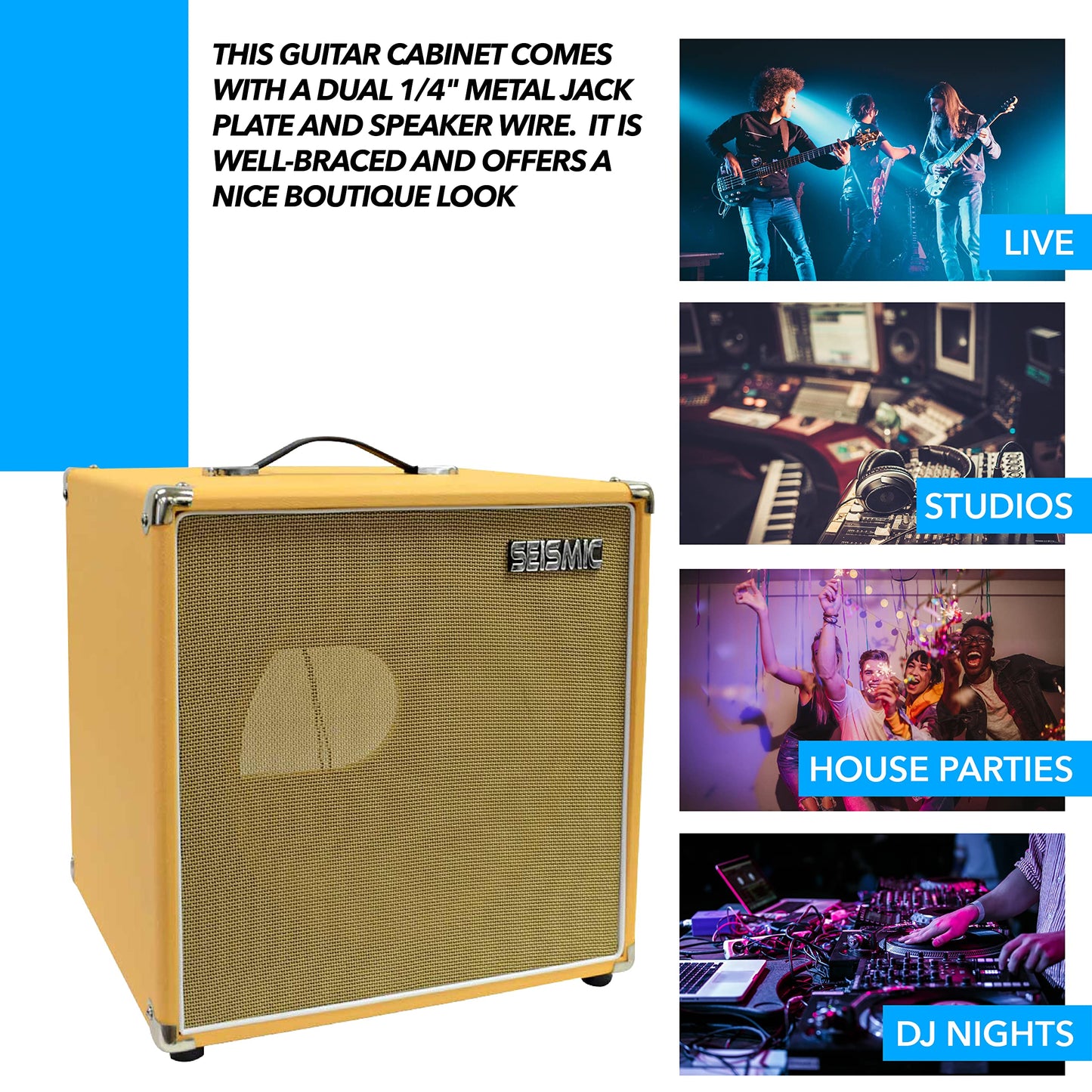 Seismic Audio - 12 Guitar Speaker Cabinet Empty - 7 Ply Birch - 1X12 Cube Cab - Orange Tolex, Wheat Removable Cloth Grill - Fron
