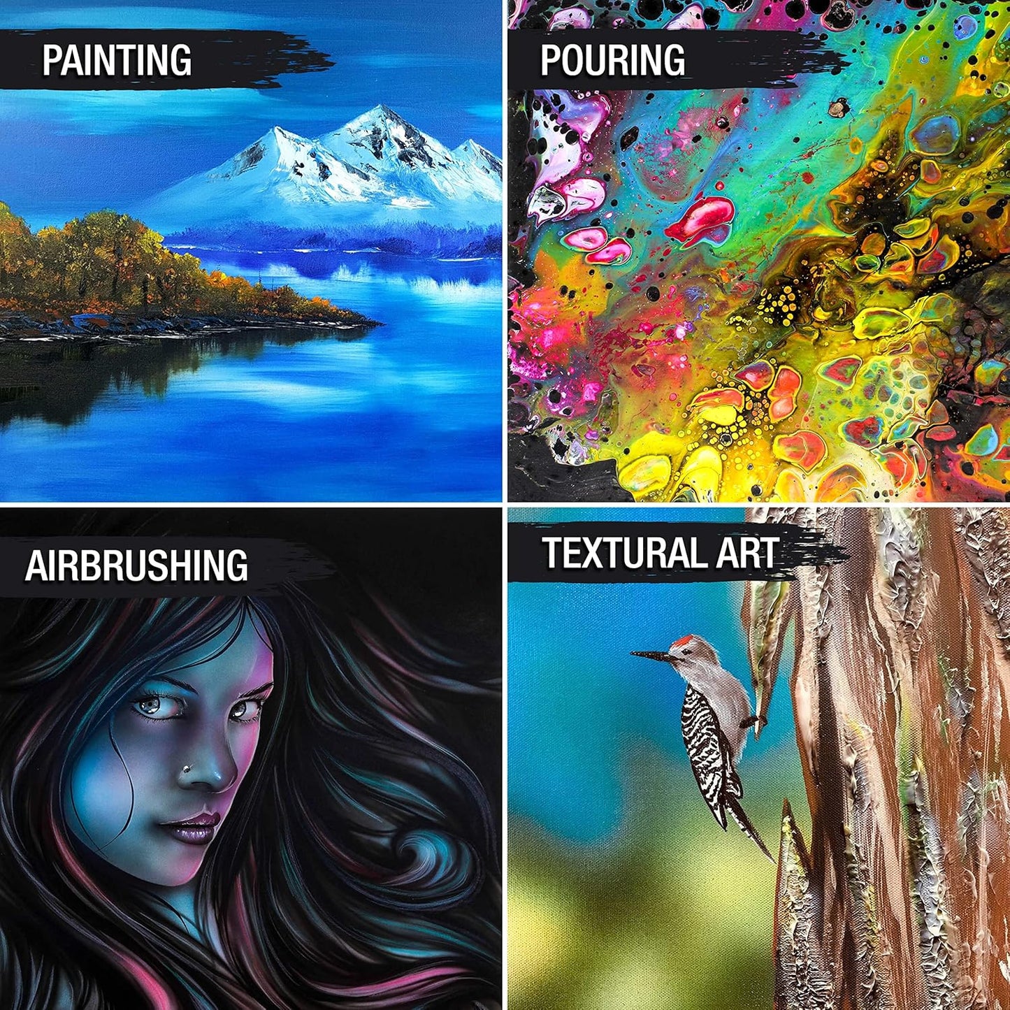 U.S. Art Supply Square Stretched Canvas for Painting 10x10 inch Gallery Depth 1-1/2" Thick, 4-Pack - 12oz Acrylic Gesso Triple Primed, Professional Artist Quality, 100% Cotton - Pouring, Oil Paint