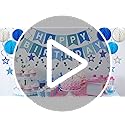 Blue Happy Birthday Decorations, Happy Birthday Banner with Honeycomb Balls, Stars Hanging Swirl Streamers, Dots Garland, ...