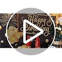 Blulu Happy Birthday Banner Sign Poster Large Fabric Glitter Balloon Fireworks Sign Photo Backdrop Background for Birthday...