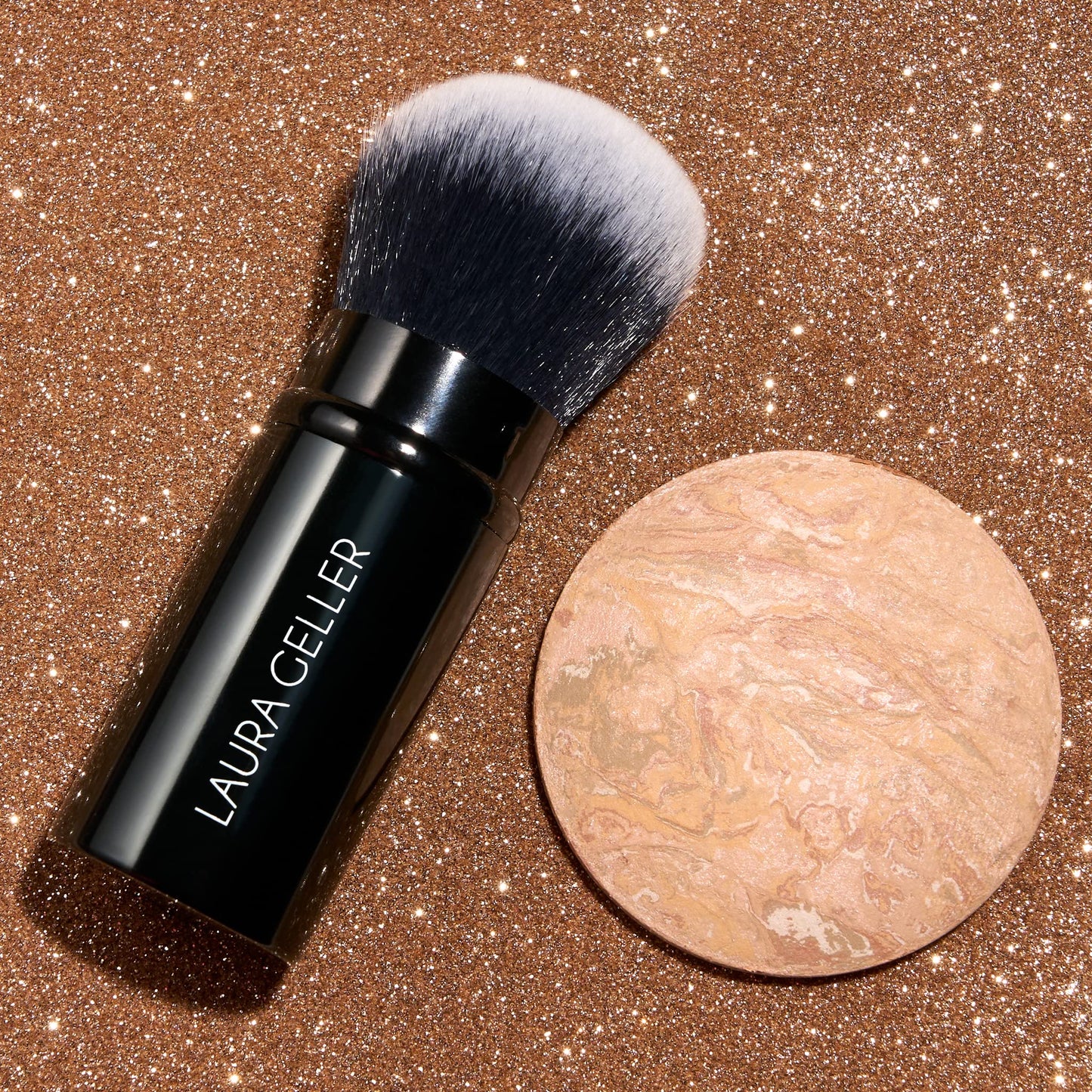 LAURA GELLER NEW YORK Get Glowing Kit (2pc): Baked Balance-n-Glow Illuminating Powder Foundation, Light + Airbrush Kabuki Makeup