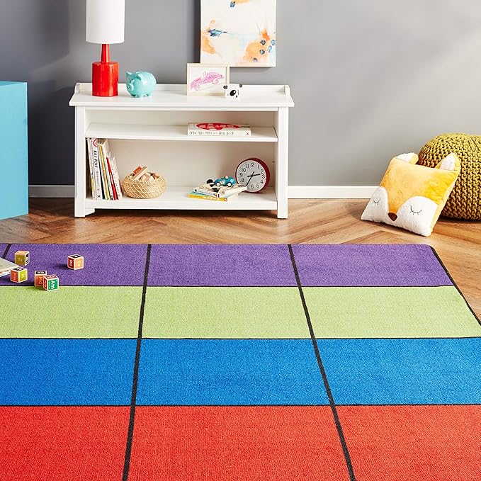 KIDCARPET.COM Blocks Seating Classroom Rug Multi with 24 Squares, 7'6" x 12' Rectangle, Educational Classroom Rug, Kids Learning Play Mat | Area Rug for Bedroom or Playroom