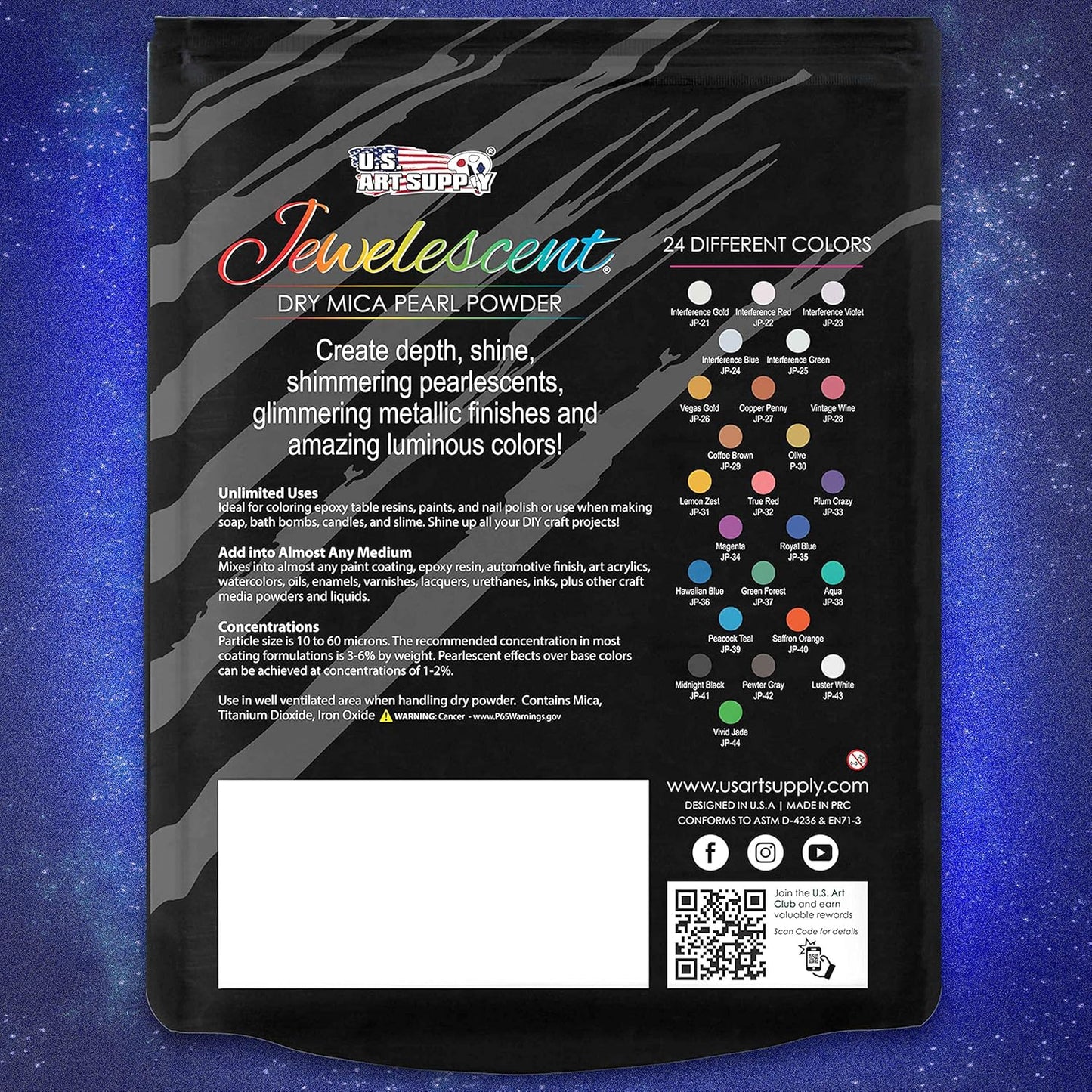 U.S. Art Supply Jewelescent Mica Pearl Pigment Powder, Plum Crazy 3.5 oz (100g) Pouch - Cosmetic Grade, Epoxy Resin Color Pigment, Mica Powder for Resin, Soap, Slime, Candle Dye, Art, Crafts