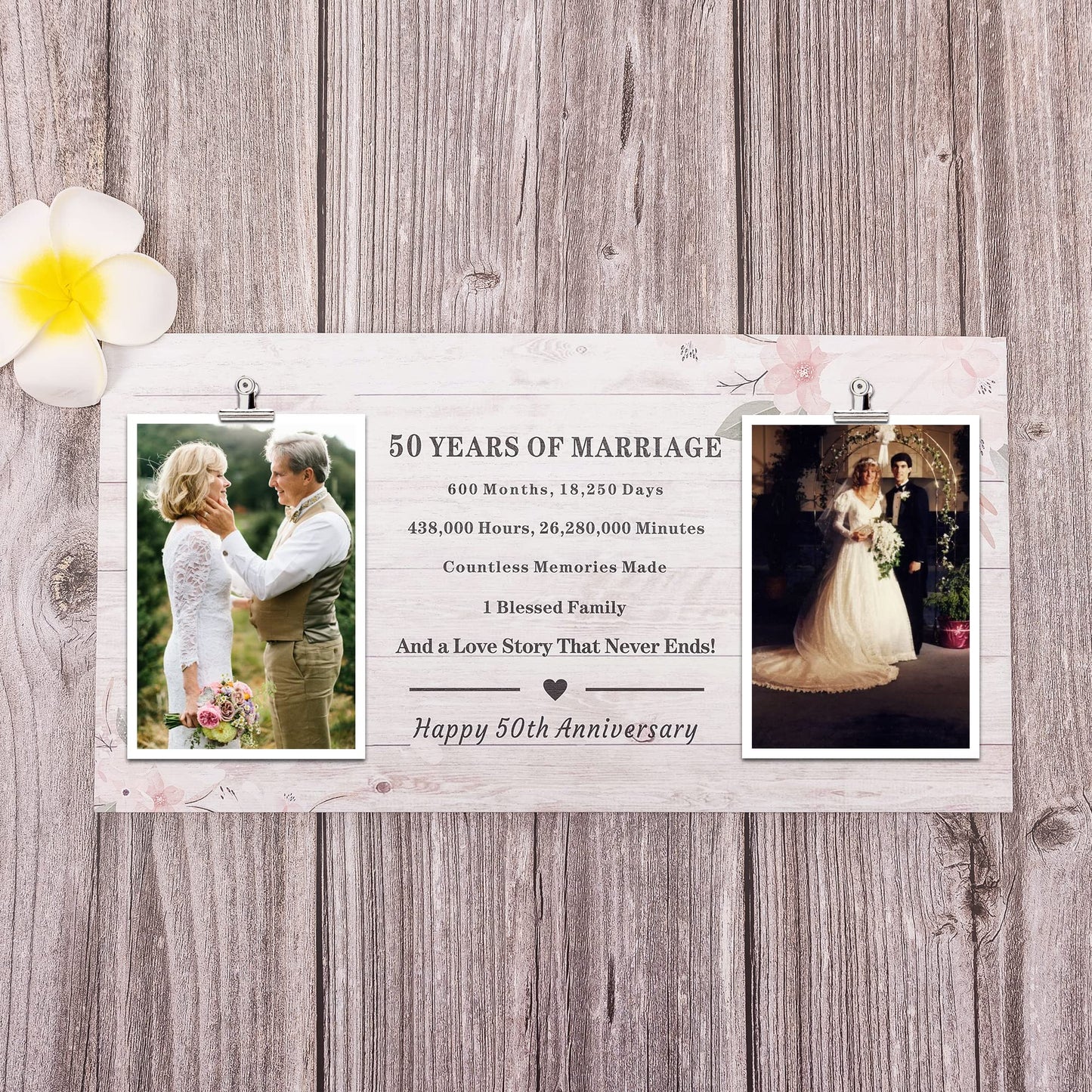 50 Years of Marriage Gift for Parents, 50th Anniversary Picture Frame, Gift for Parents Golden Anniversary, 50 Years Wedding Gifts for Grandparents, Double Picture Frame Holds 4x6 Photo