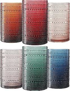 Khen Plastic Hobnail Drinking Highball Glasses Set of 6 Neutral Tones Cups 14oz, Shatterproof & Unbreakable Acrylic Beaded...