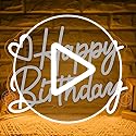 SYLHOME Happy Birthday Led Neon Light Sign Heart Birthday Party Bedroom Wall Sign Decor Banner Birthday Backdrop Light Up ...