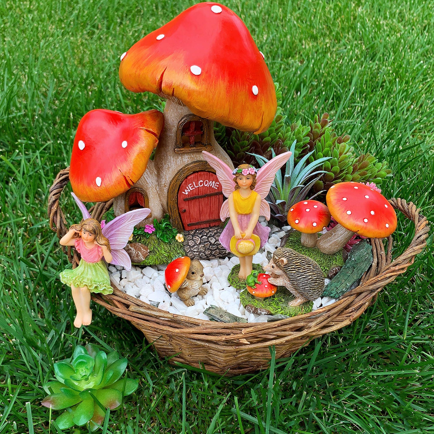 Mood Lab Fairy Garden - Mushroom House Set of 6 pcs - Miniature Figurines & Accessories Kit - for Outdoor or House Decor