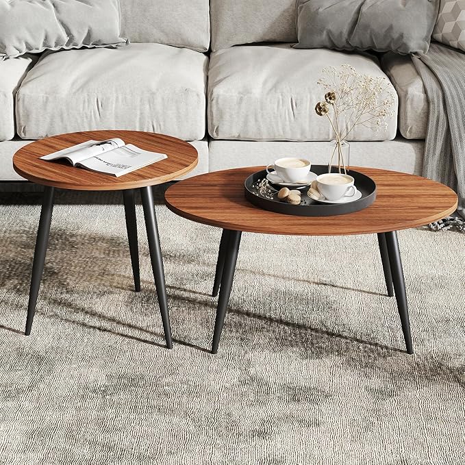 Rukulin Set of 2 Coffee Table,Nesting Side Table, Living Room Sofa End Table