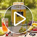 Roemey 2 Gallon Glass Drink Dispenser with Stand,Stainless Steel Leakproof Spigot &Bamboo Lid& Labels& Fruit Infuse, Large...