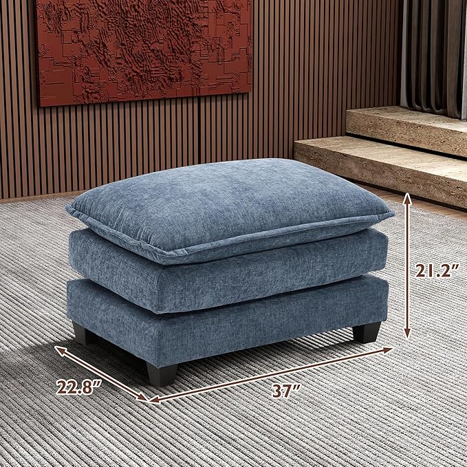 Ihanherry Ottoman for Modular Sectional Cloud Sofa, Chenille Deep Seat Couch for Apartment, Living Room and Bedroom, Blue