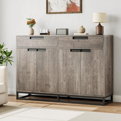 Sideboard Buffet Cabinet, 55 Inch Large Modern Kitchen Storage Cabinet with 2 Drawers and 4 Doors, Coffee Bar Buffet Table for Kitchen