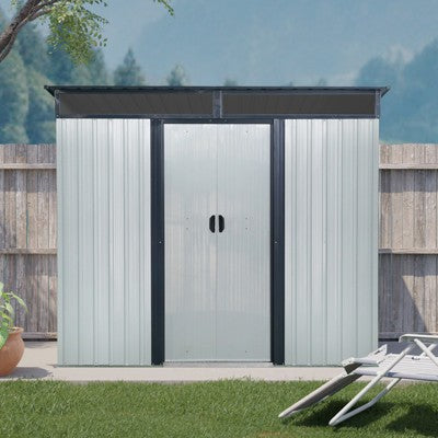 Gulches 8ft x 6ft Outdoor Metal Storage with Lockable Sliding Doors and Transparent plate for Garden, Lawn (White and Black)