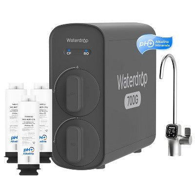 Waterdrop G5P700A Alkaline Mineral pH+ Reverse Osmosis System NSF/ANSI 372 Certified, 700GPD 8-Stage Smart LED Faucet, Extra 3 G5P700A-CF Filter