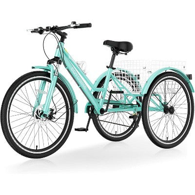 Docred Adult Mountain Tricycle,7 Speed Three Wheel Bike, 24/26/27.5 Inch Adults Trikes with Shopping Basket Exercise for Seniors Men's Women's