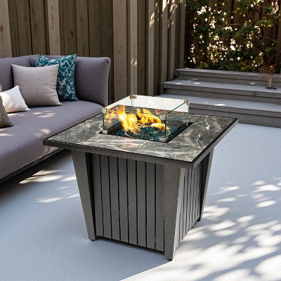 Christopher Knight Home Wayne 50,000 BTU Outdoor Square Propane Fire Pit Table with Rain Cover and Glass Wind Guard
