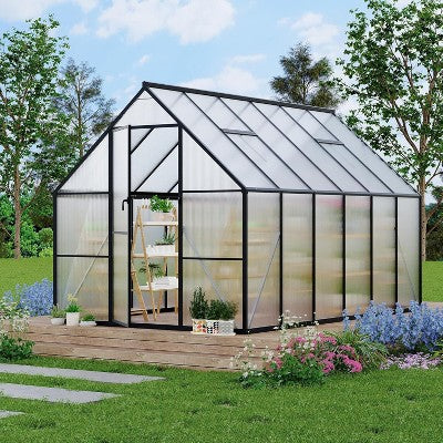 Greenhouse 6x11 Aluminum-Framed Heavy Duty Polycarbonate with Quick Setup Structure and Roof Vent Large Enhanced Outdoors Green House Kit