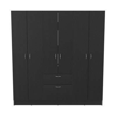 SEVOBAL Armoires Six Door Armoire with Multiple Shelves Drawers and Hanging Rods for Bedroom and Closet Storage , Black, 63.8"*18.6"*71.3"