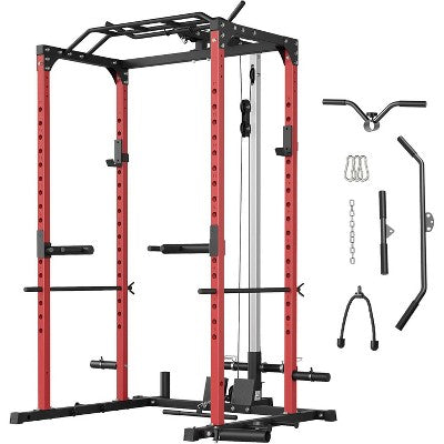 Acekool Power Cage, Home Gym Multifunctional Power Rack with LAT Pulldown, Pull-Up, 1600LBS Capacity, Squat & Strength Training, Black