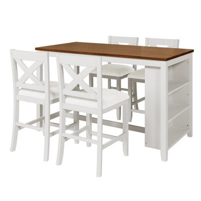 ChicFurnit Dining Set Counter Height Bar Table Set with Storage Shelf and Chairs for Kitchen Dining Room, White, 63.58"*33.86"*4.13"