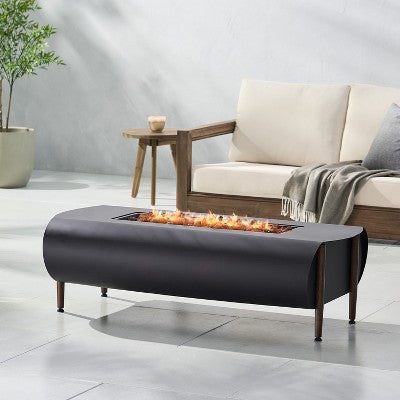 Rectangular Outdoor Fire Pit with 50,000 BTU Heat Output and Contemporary Concrete Design