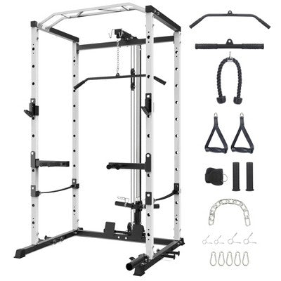 1600 Lbs Power Cage for Home Gym with Cable Cross-Over System, LAT Pull Down Workout Strength Training Weight Cage for Multiple Functions, Exercise