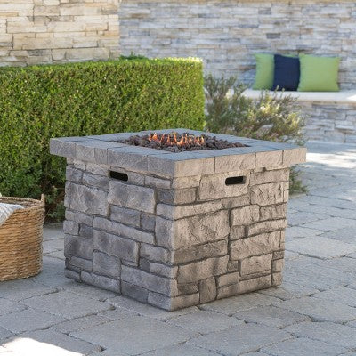 30 Inch Square Outdoor Fire Pit with 40,000 BTU and Hand Crafted Concrete Finish