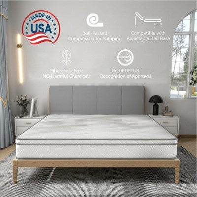 Kumasinova 12 Inch Hybrid Mattress with Gel Memory Foam for a Cool Sleep,Medium Firm Mattresses,White