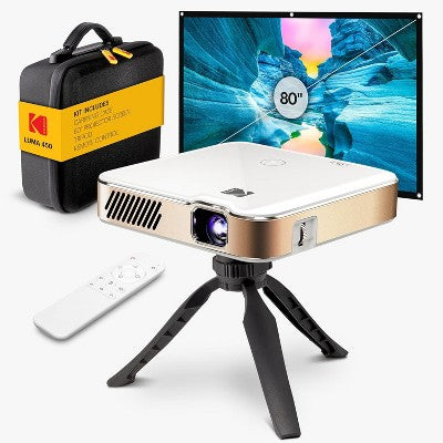 Kodak Luma 450 Smart Projector, Full HD Portable Pico Projector with 80" Screen, Tripod, Remote & Case