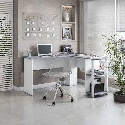 PAGED L Shaped Desk Modern Computer Desk Versatile Office Desk with Tempered Glass Top, Pull Out Keyboard Panel for Study, Living Room
