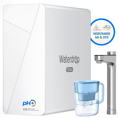 Waterdrop X12 Alkaline Mineral Reverse Osmosis System, NSF/ANSI 58 and 372 Certified, 1200 GPD, 11-Stage, Plus BPA-Free Lucid Water Filter Pitcher