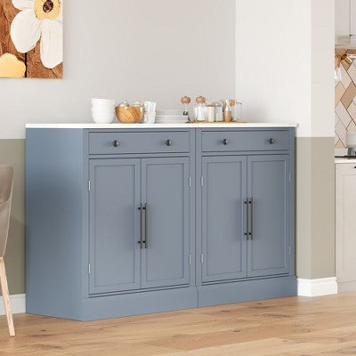 CAVINAS Freestanding Pantry Cabinet,Storage Cabinet with Drawers,Adjustable Shelves,4 Doors,Buffet Table for Dining,Kitchen,Coffee Bar